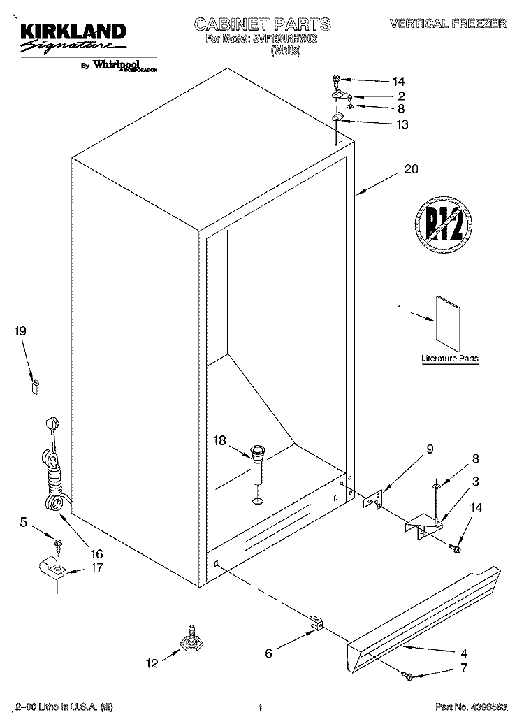 CABINET, LIT/OPTIONAL Diagram and Parts List for SVF15NRHW02  Whirlpool Freezer