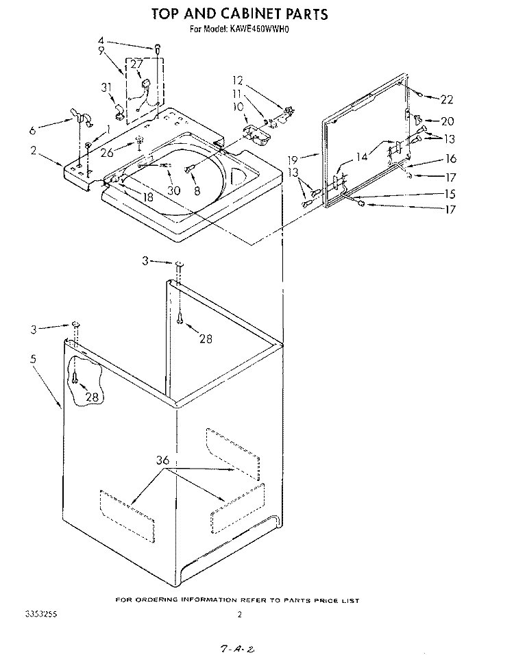 TOP AND CABINET , LITERATURE AND OPTIONAL Diagram and Parts List for KAWE460WAL0  KitchenAid Washer