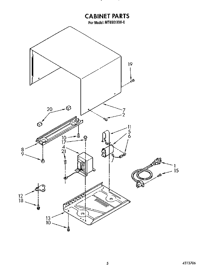 CABINET Diagram and Parts List for MT6901XW0  Whirlpool Microwave