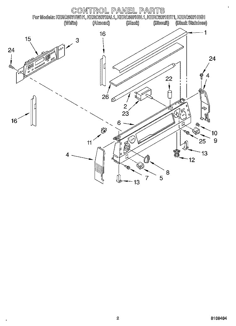 CONTROL PANEL Diagram and Parts List for KERC507HBL1  KitchenAid Range