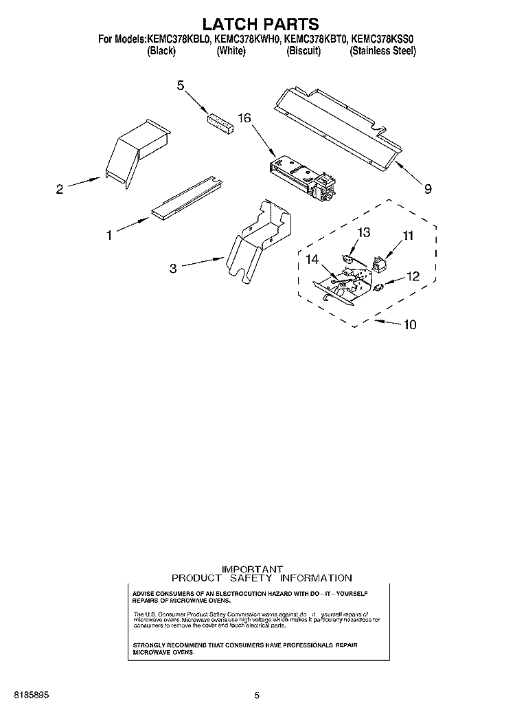 LATCH Diagram and Parts List for KEMC378KSS0  KitchenAid Microwave Oven Combo