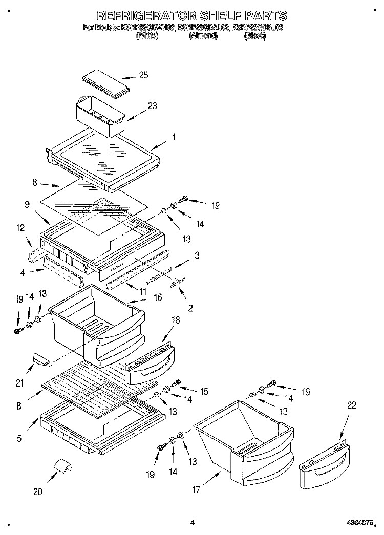REFRIGERATOR SHELF Diagram and Parts List for KSRP22QDAL02  KitchenAid Refrigerator
