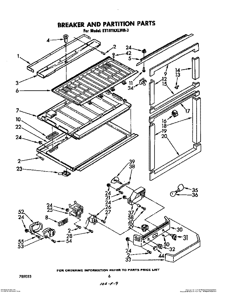 BREAKER AND PARTITION Diagram and Parts List for ET19TKXLWR3  Whirlpool Refrigerator