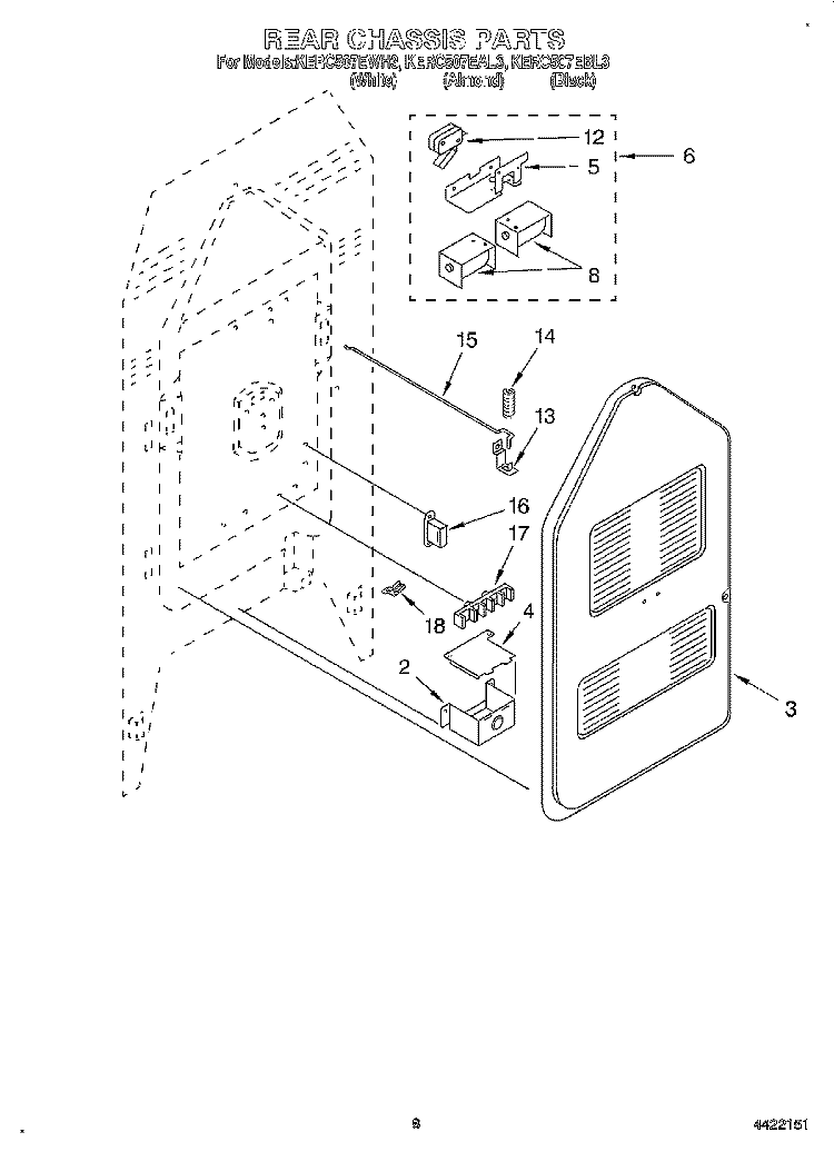 REAR CHASSIS, LIT/OPTIONAL Diagram and Parts List for KERC507EBL3  KitchenAid Range