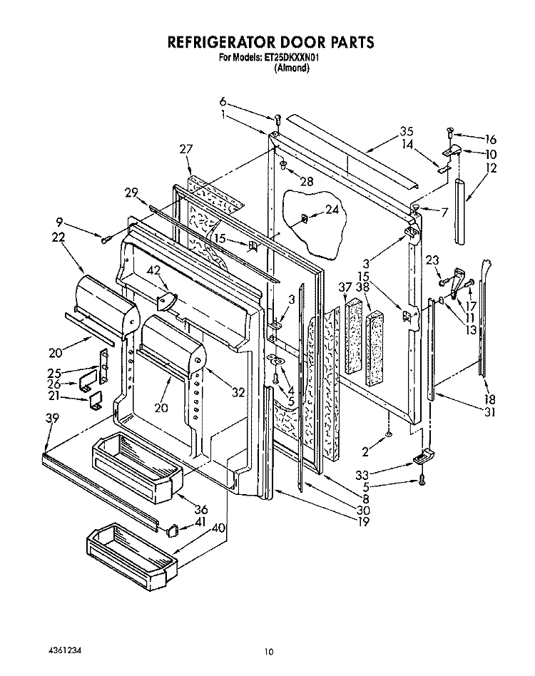 REFRIGERATOR DOOR Diagram and Parts List for ET25DKXXN01  Whirlpool Refrigerator