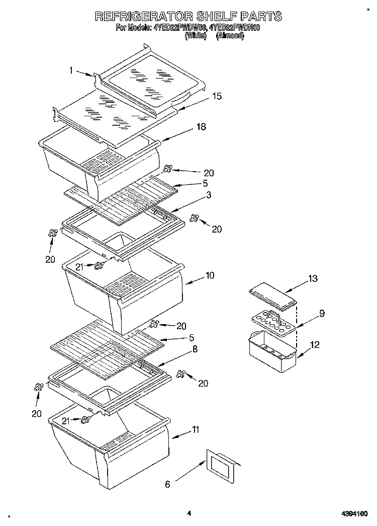 REFRIGERATOR SHELF Diagram and Parts List for 4YED22PWDW00  Whirlpool Refrigerator