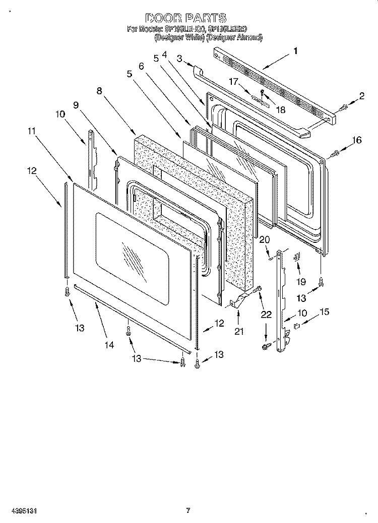 DOOR Diagram and Parts List for SF195LEHZ0  Whirlpool Range