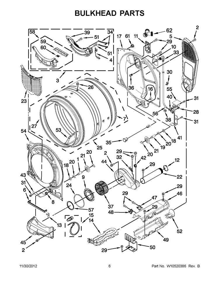 BULKHEAD PARTS Diagram and Parts List for YWED94HEAC0  Whirlpool Dryer