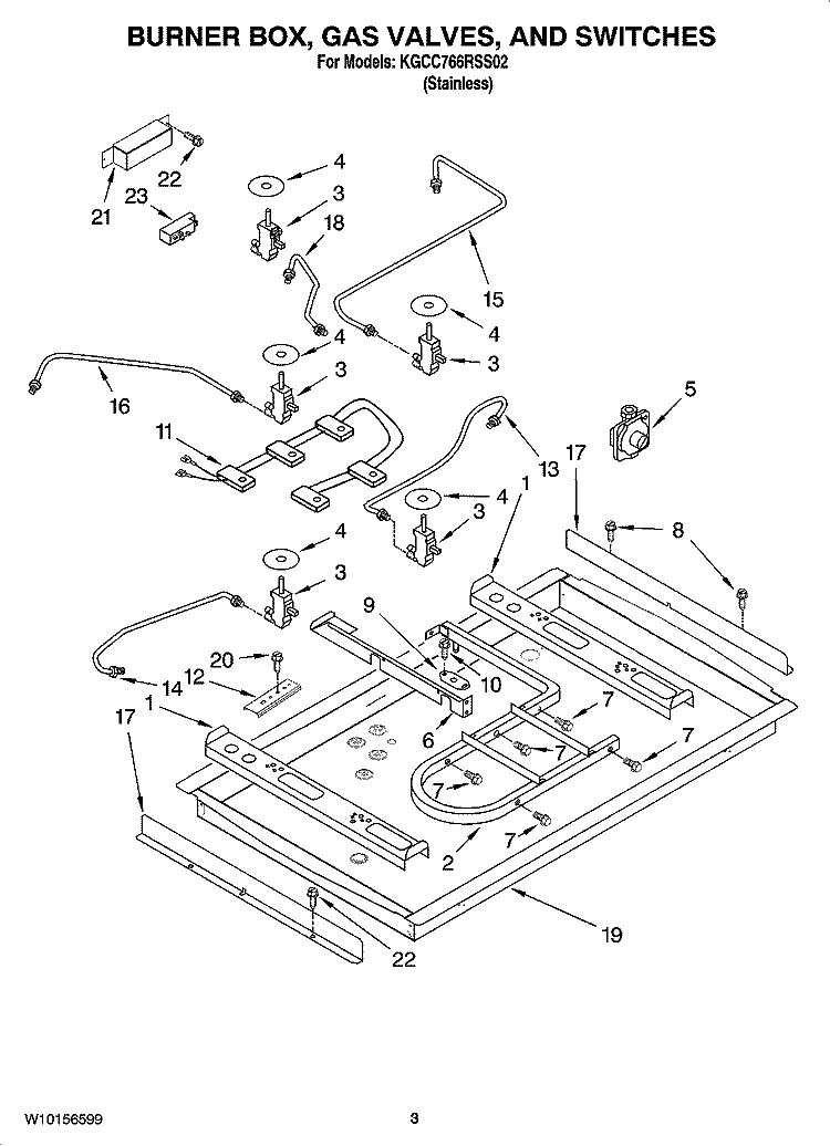 BURNER BOX, GAS VALVES, AND SWITCHES, OPTIONAL PARTS Diagram and Parts List for KGCC766RSS02  KitchenAid Cooktop
