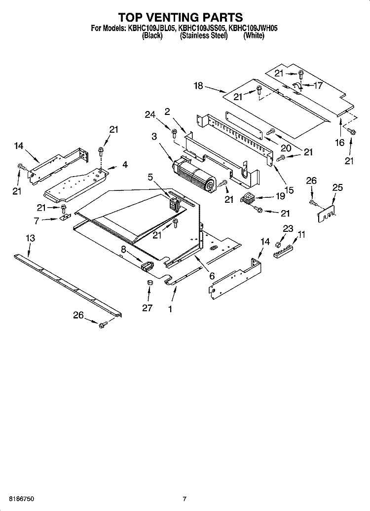 TOP VENTING PARTS Diagram and Parts List for KBHC109JSS05  KitchenAid Microwave Oven Combo