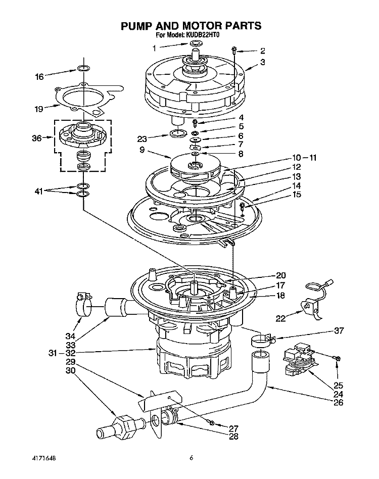 PUMP AND MOTOR Diagram and Parts List for KUDB22HT0  KitchenAid Dishwasher