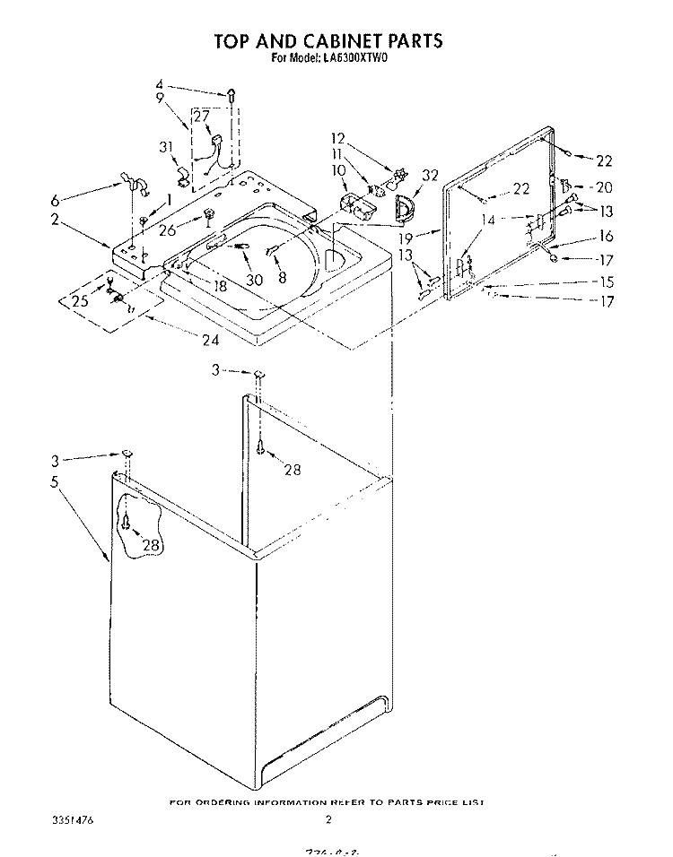 TOP AND CABINET , LITERATURE AND OPTIONAL Diagram and Parts List for LA6300XTF0  Whirlpool Washer