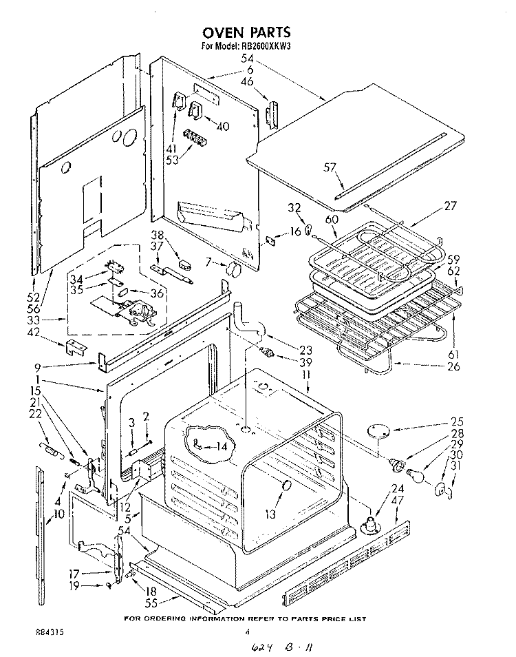 OVEN Diagram and Parts List for RB2600XKW3  Whirlpool Wall Oven