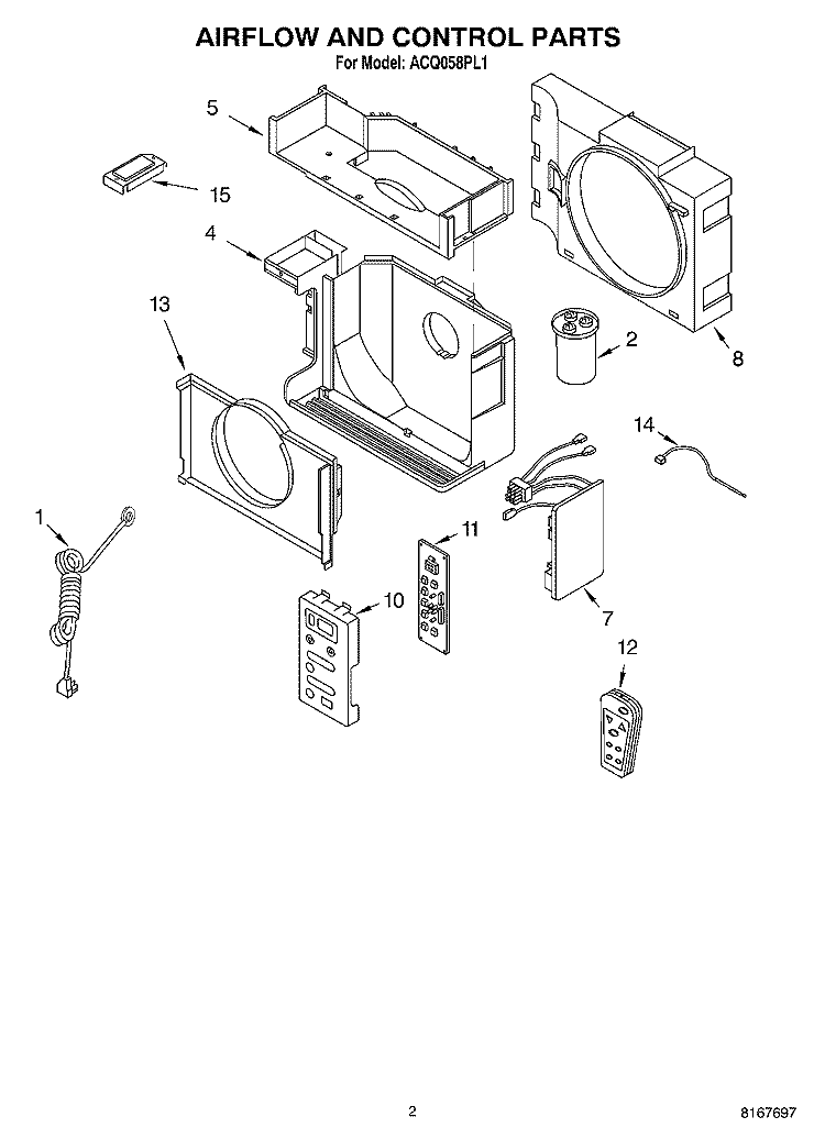 AIRFLOW AND CONTROL PARTS Diagram and Parts List for ACQ058PL1  Whirlpool Air Conditioner