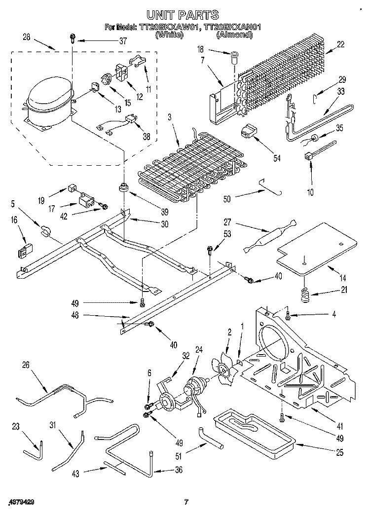 UNIT Diagram and Parts List for TT20BKXAW01  Whirlpool Refrigerator