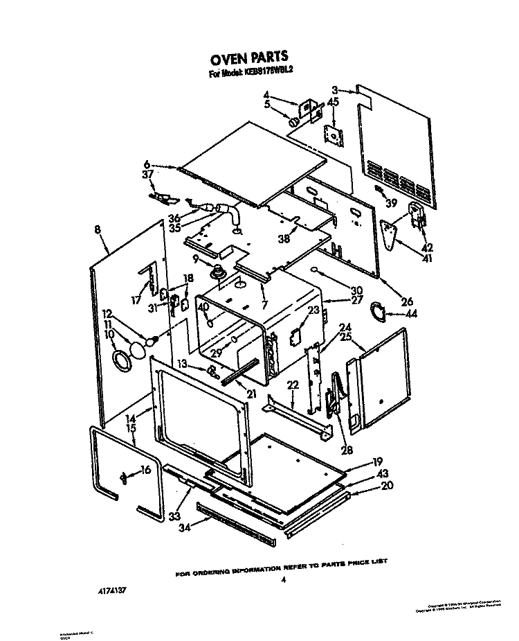 OVEN Diagram and Parts List for KEBS176WBL2  KitchenAid Wall Oven