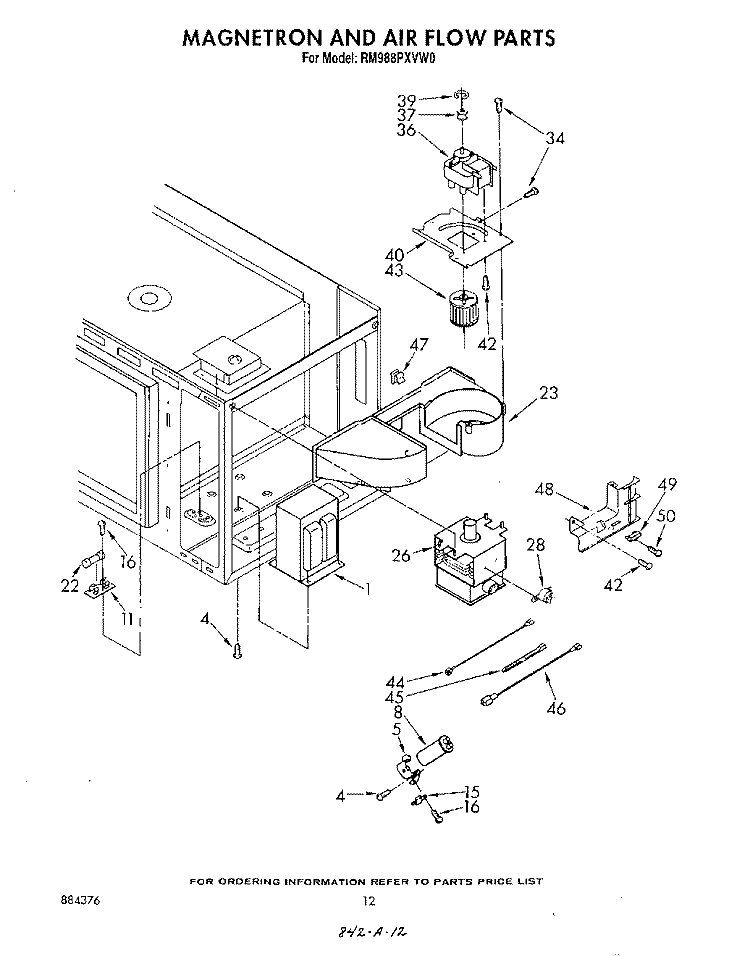 MAGNETRON AND AIR FLOW Diagram and Parts List for RM988PXVW0  Whirlpool Microwave Oven Combo