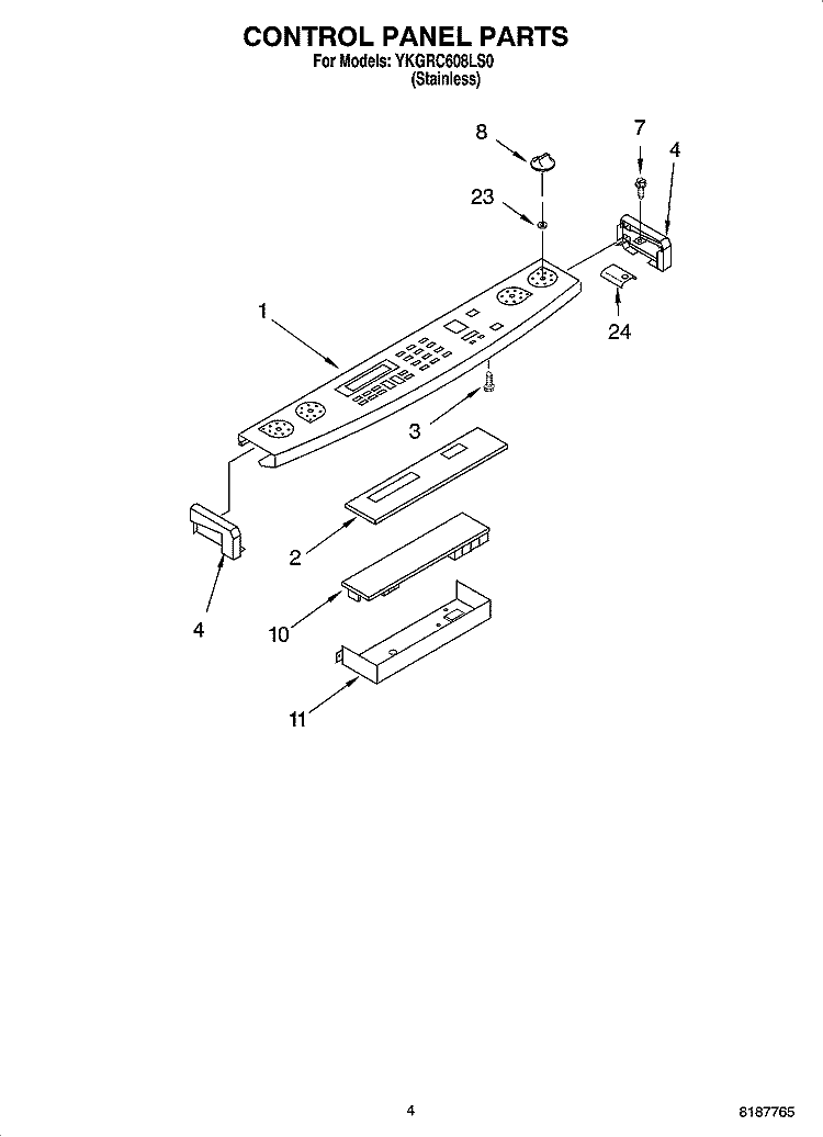 CONTROL PANEL PARTS Diagram and Parts List for YKGRC608LS0  KitchenAid Range