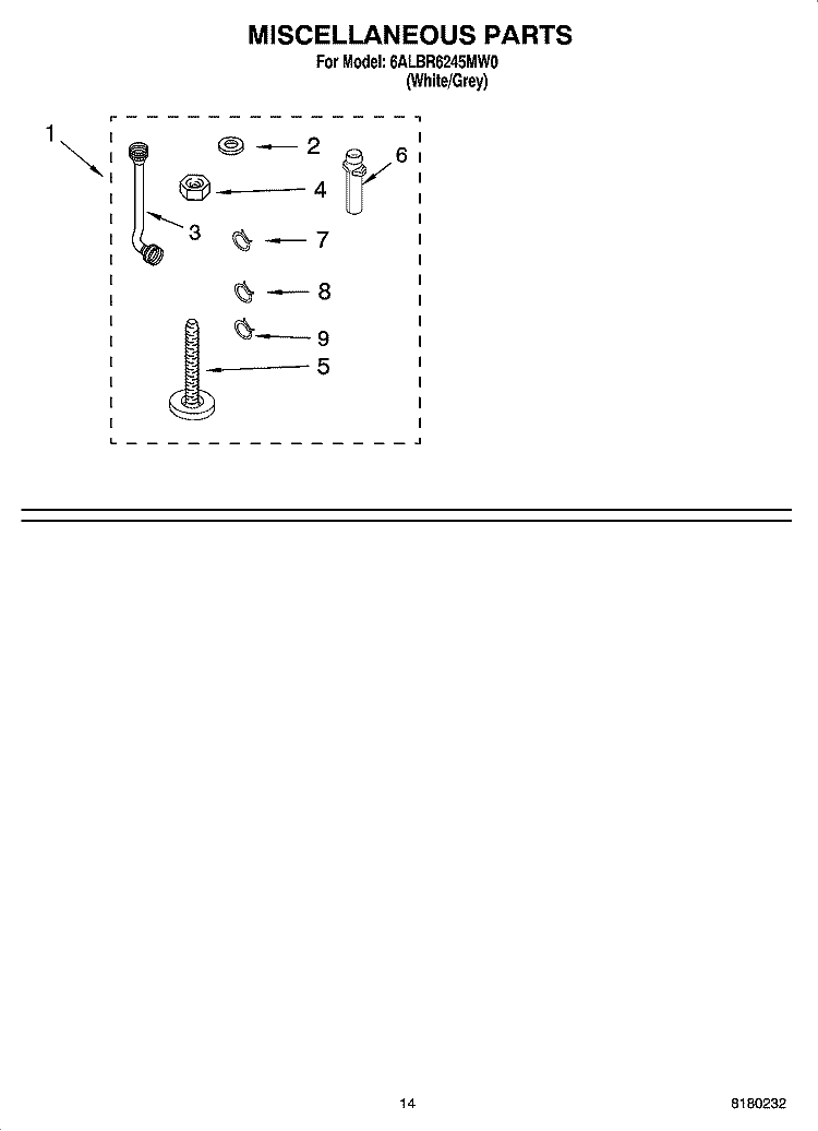 MISCELLANEOUS PARTS - OPTIONAL PARTS (NOT INCLUDED) Diagram and Parts List for 6ALBR6245MW0  Whirlpool Washer