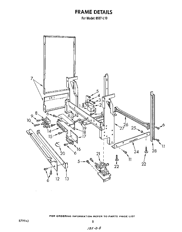 FRAME , LITERATURE Diagram and Parts List for 8587L10  Roper Dishwasher