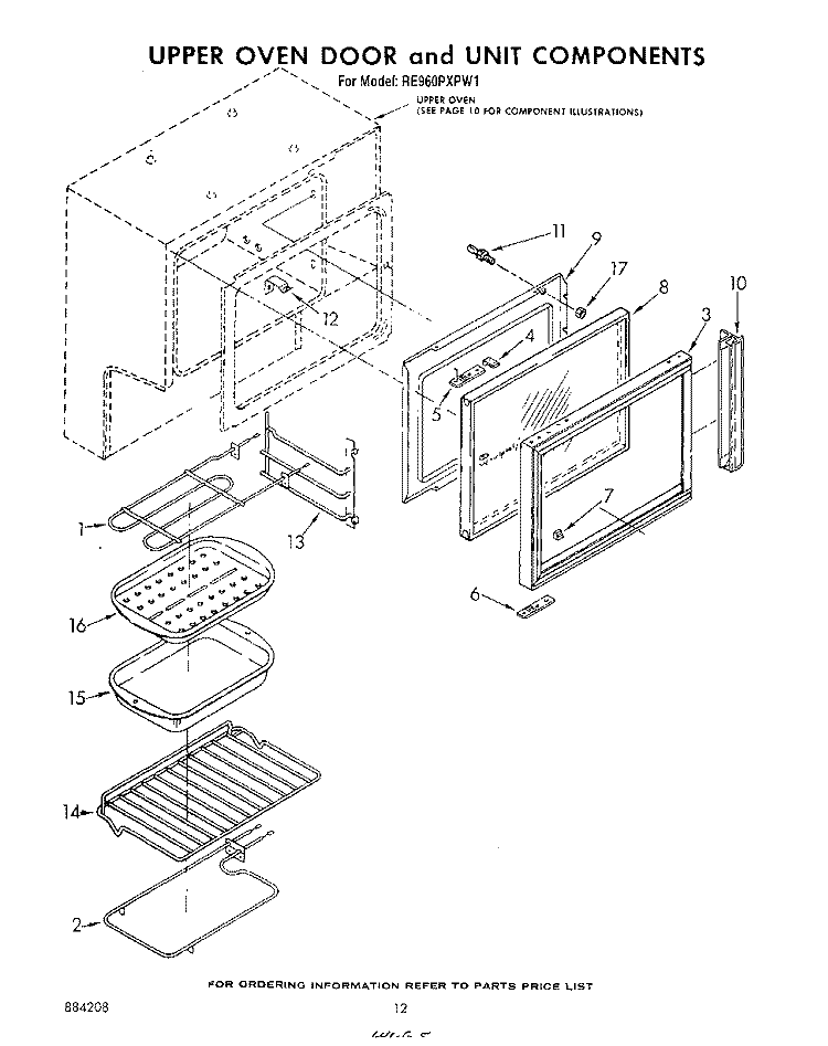 UPPER OVEN DOOR AND UNIT Diagram and Parts List for RE960PXPW1  Whirlpool Range