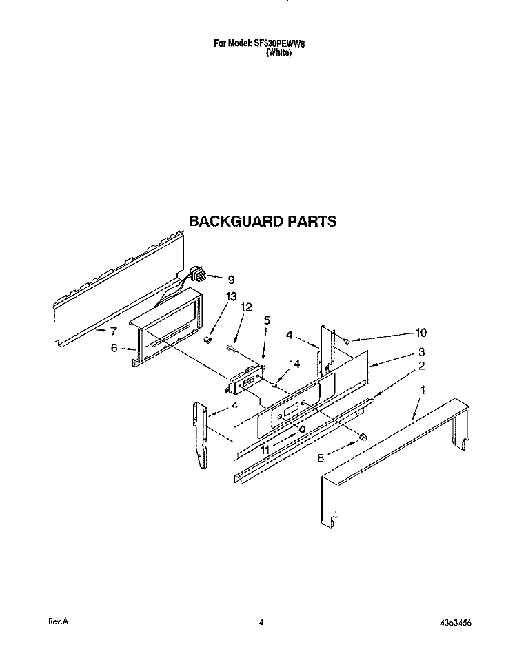 BACKGUARD Diagram and Parts List for SF330PEWW8  Whirlpool Range