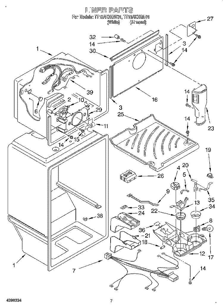 LINER Diagram and Parts List for TT18AKXGN01  Estate Refrigerator