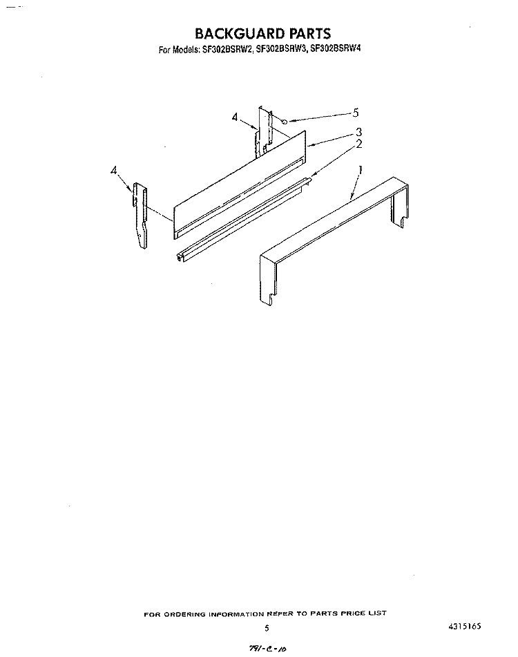 BACKGUARD Diagram and Parts List for SF302BSRW4  Whirlpool Range