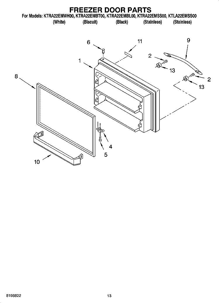 FREEZER DOOR PARTS Diagram and Parts List for KTRA22EMWH00  KitchenAid Refrigerator