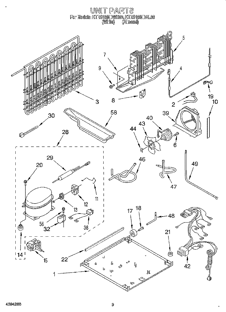 UNIT Diagram and Parts List for KTRS19MDWH03  KitchenAid Refrigerator