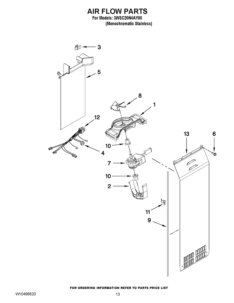 AIR FLOW PARTS Diagram and Parts List for 3WSC20N4AY00  Whirlpool Refrigerator
