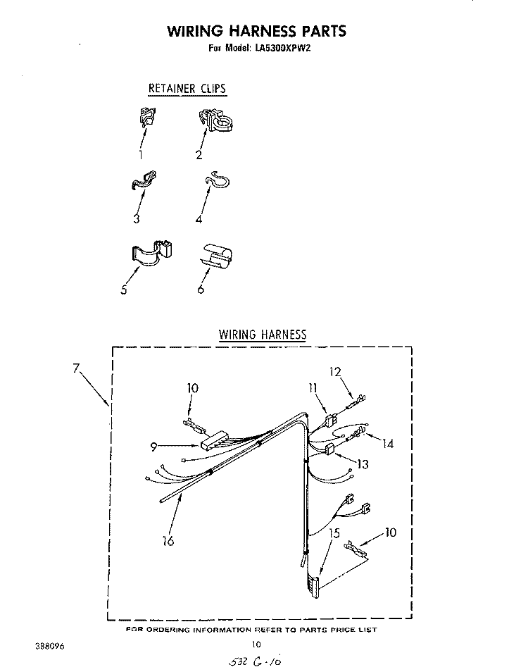 WIRING HARNESS Diagram and Parts List for LA5300XPW2  Whirlpool Washer