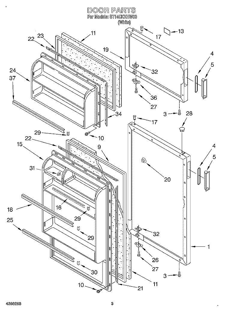 DOOR Diagram and Parts List for ST14CKXHW00  Whirlpool Refrigerator