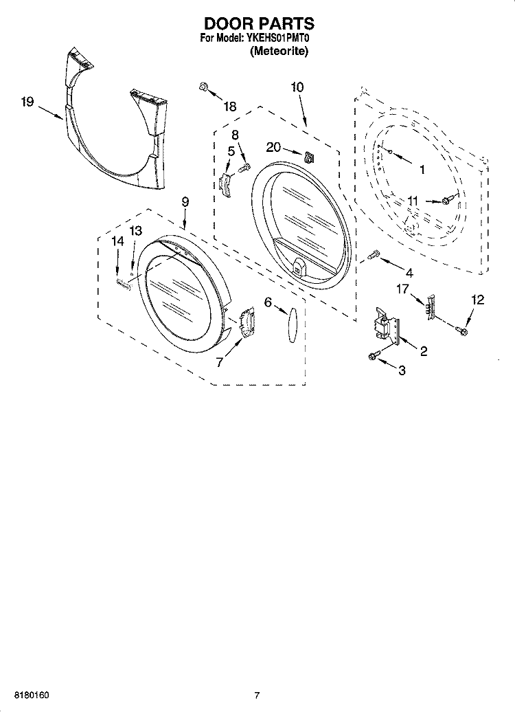 DOOR PARTS Diagram and Parts List for YKEHS01PMT0  KitchenAid Dryer