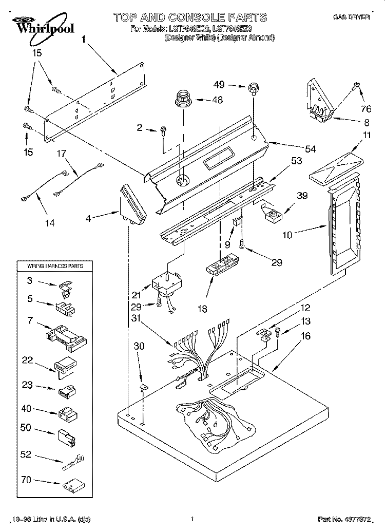 TOP AND CONSOLE, LIT/OPTIONAL Diagram and Parts List for LGT7646EQ3  Whirlpool Dryer
