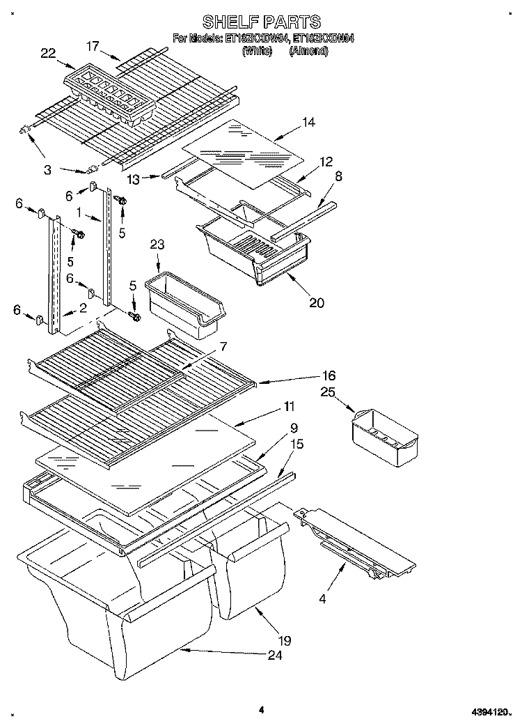 SHELF Diagram and Parts List for ET18ZKXDN04  Whirlpool Refrigerator
