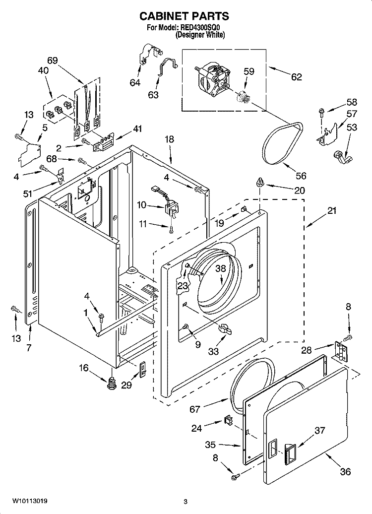 CABINET PARTS Diagram and Parts List for RED4300SQ0  Roper Dryer