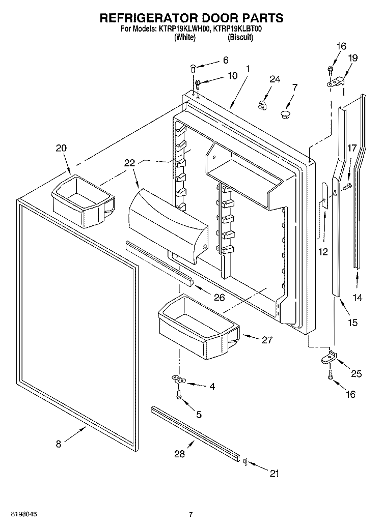 REFRIGERATOR DOOR Diagram and Parts List for KTRP19KLWH00  KitchenAid Refrigerator