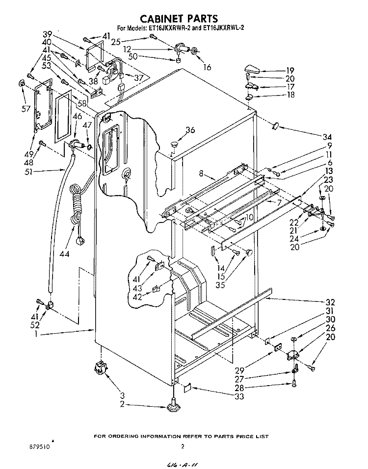 CABINET Diagram and Parts List for ET16JKXRWR2  Whirlpool Refrigerator