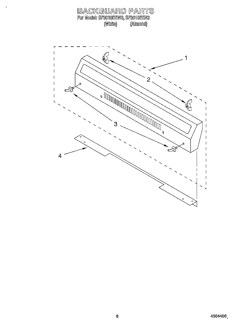BACKGUARD Diagram and Parts List for SF3010EEW3  Whirlpool Range