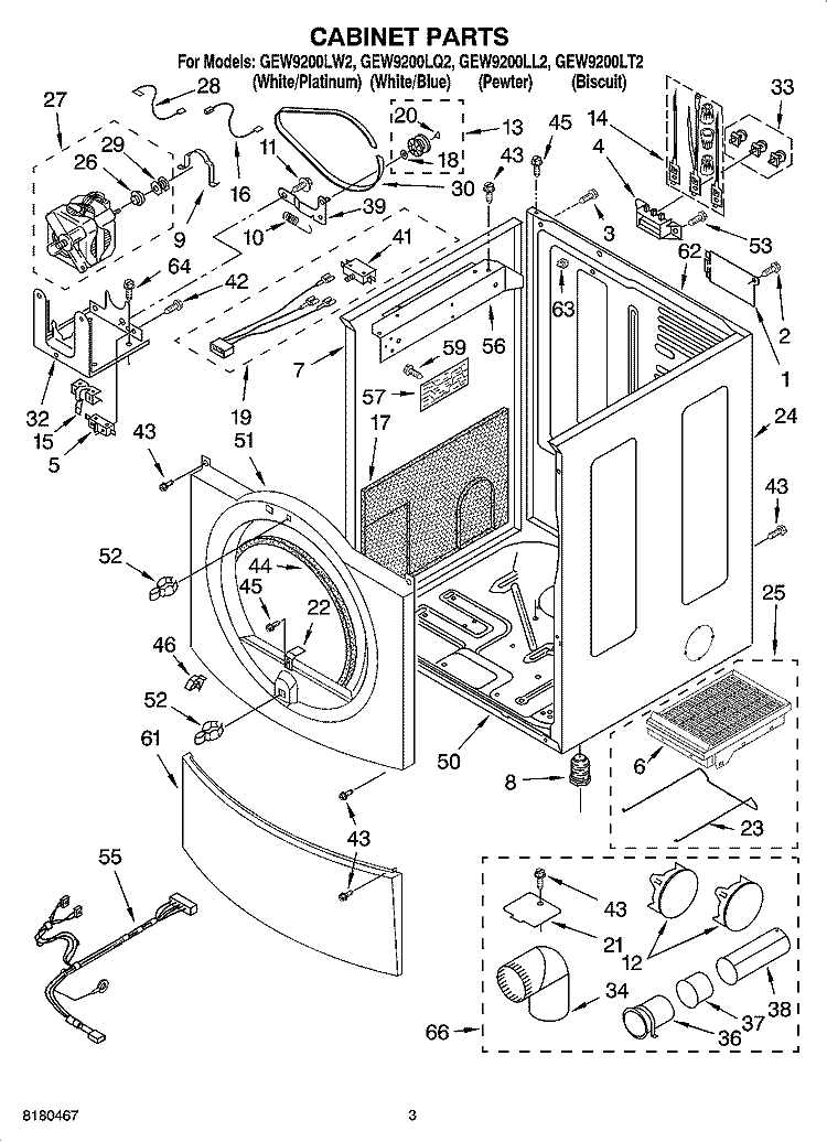 CABINET PARTS Diagram and Parts List for GEW9200LW2  Whirlpool Dryer