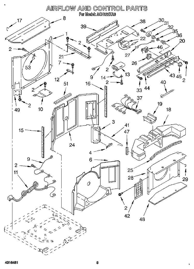 AIRFLOW AND CONTROL Diagram and Parts List for ACH122XA0  Whirlpool Air Conditioner