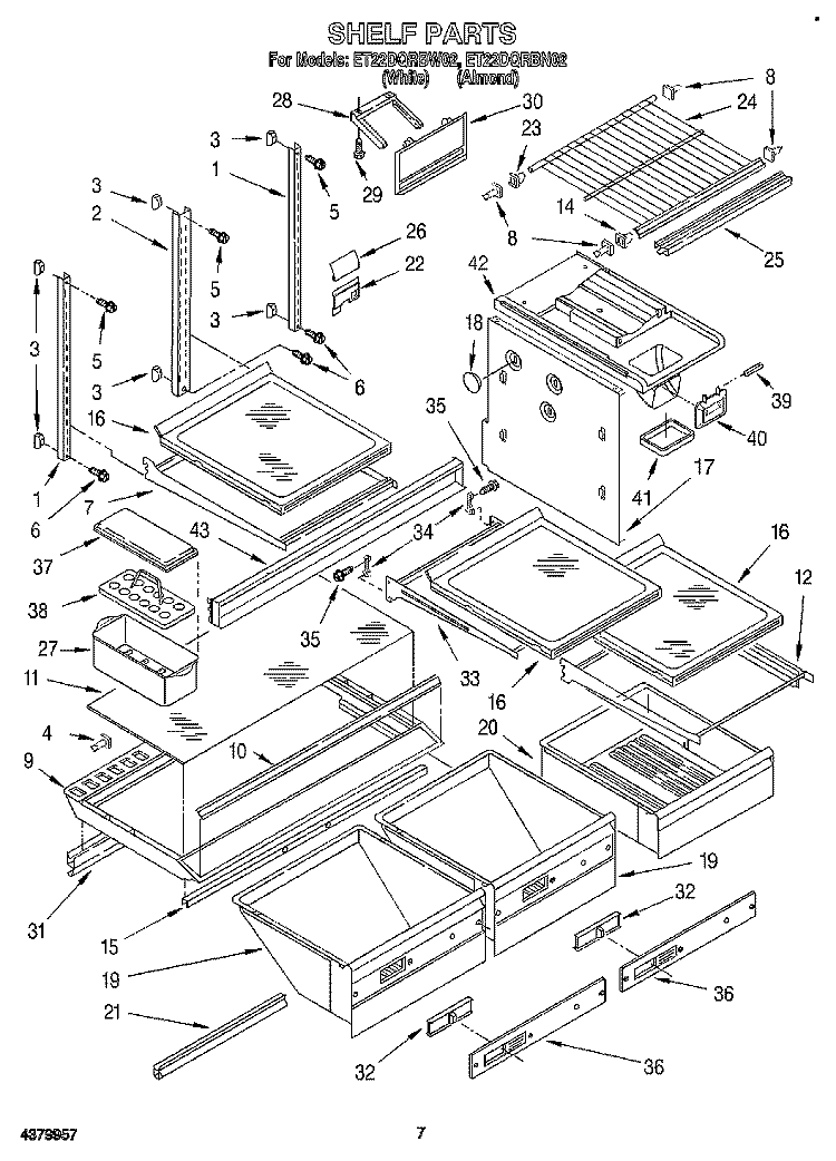 SHELF, LIT/OPTIONAL Diagram and Parts List for ET22DQRBW02  Whirlpool Refrigerator