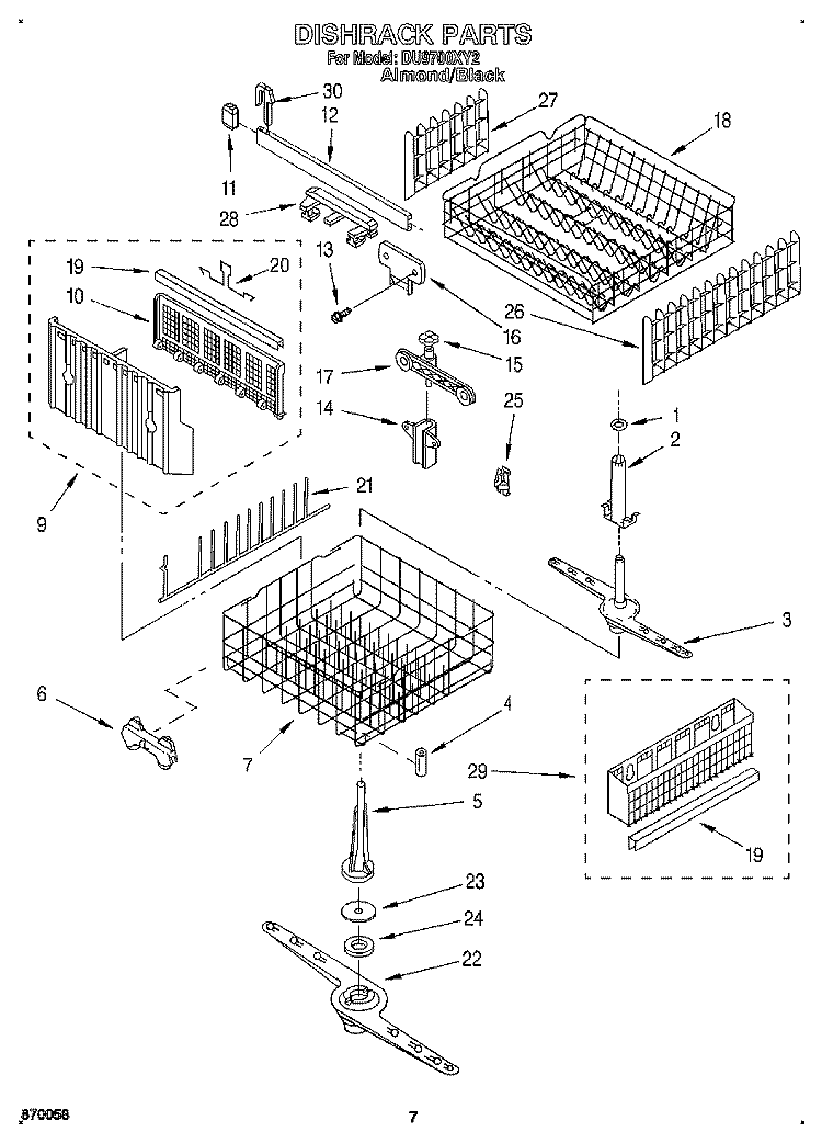 DISHRACK, LIT/OPTIONAL Diagram and Parts List for DU9700XY2  Whirlpool Dishwasher