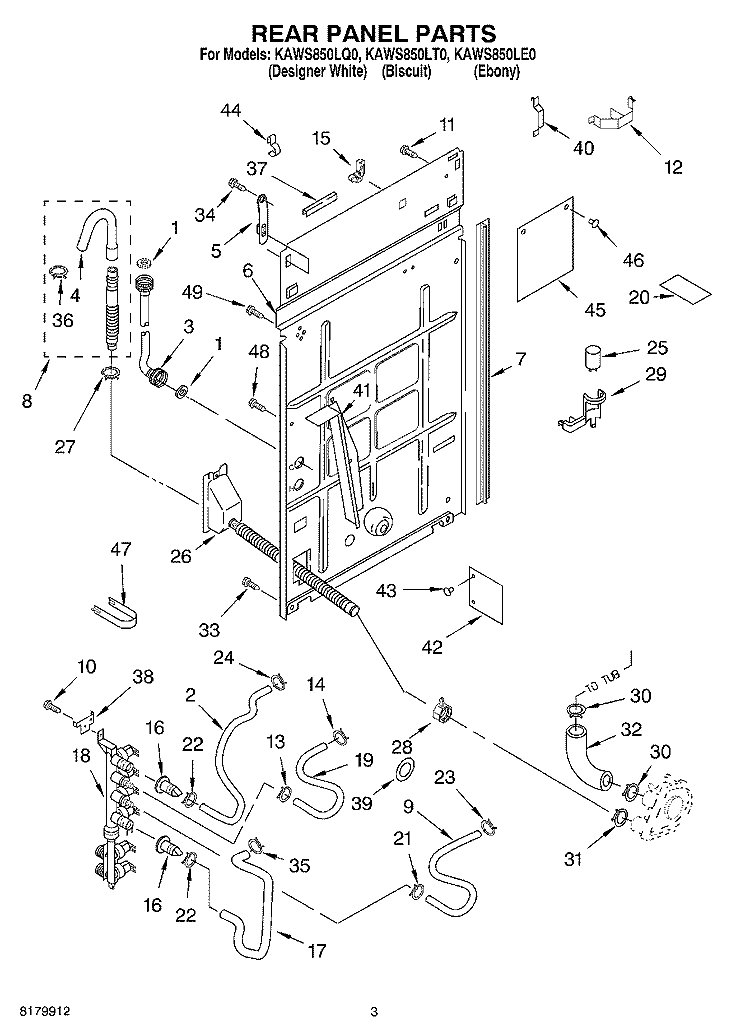 REAR PANEL Diagram and Parts List for KAWS850LE0  KitchenAid Washer