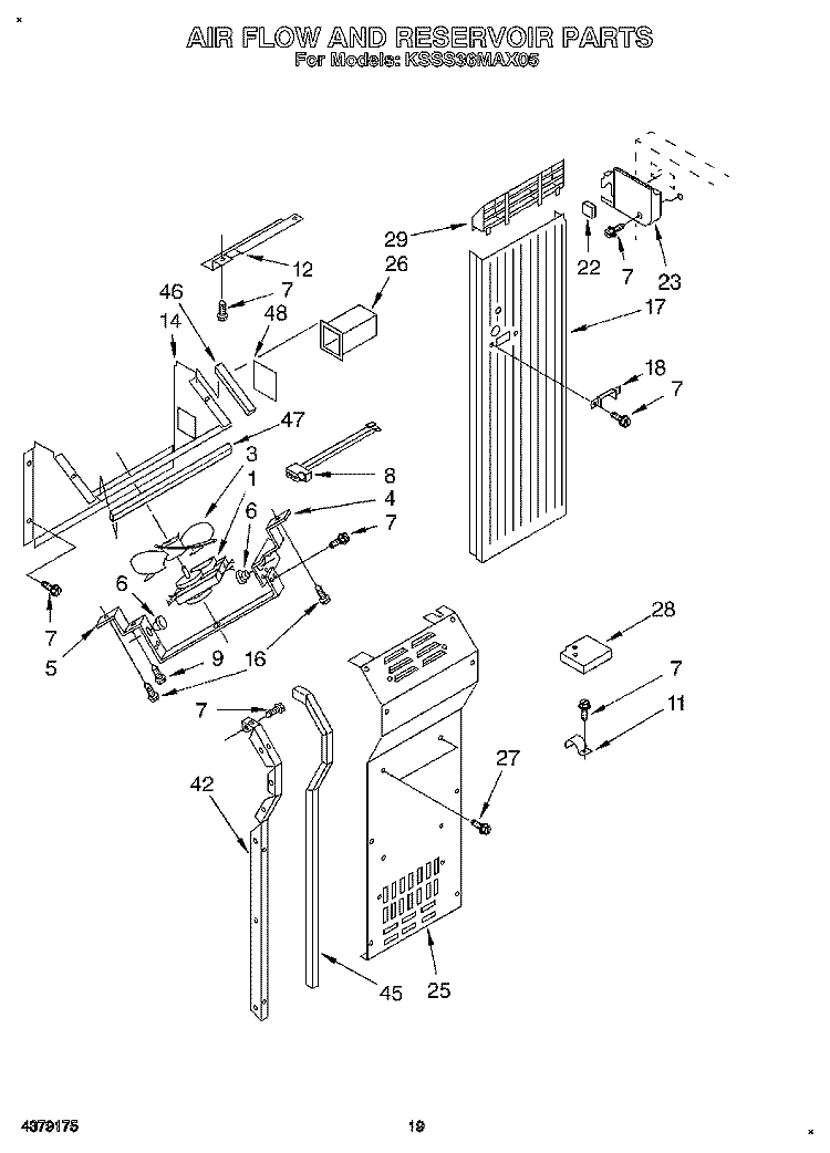 AIR FLOW AND RESERVOIR Diagram and Parts List for KSSS36MAX05  KitchenAid Refrigerator