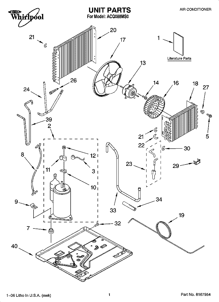UNIT PARTS Diagram and Parts List for ACQ088MS0  Whirlpool Air Conditioner