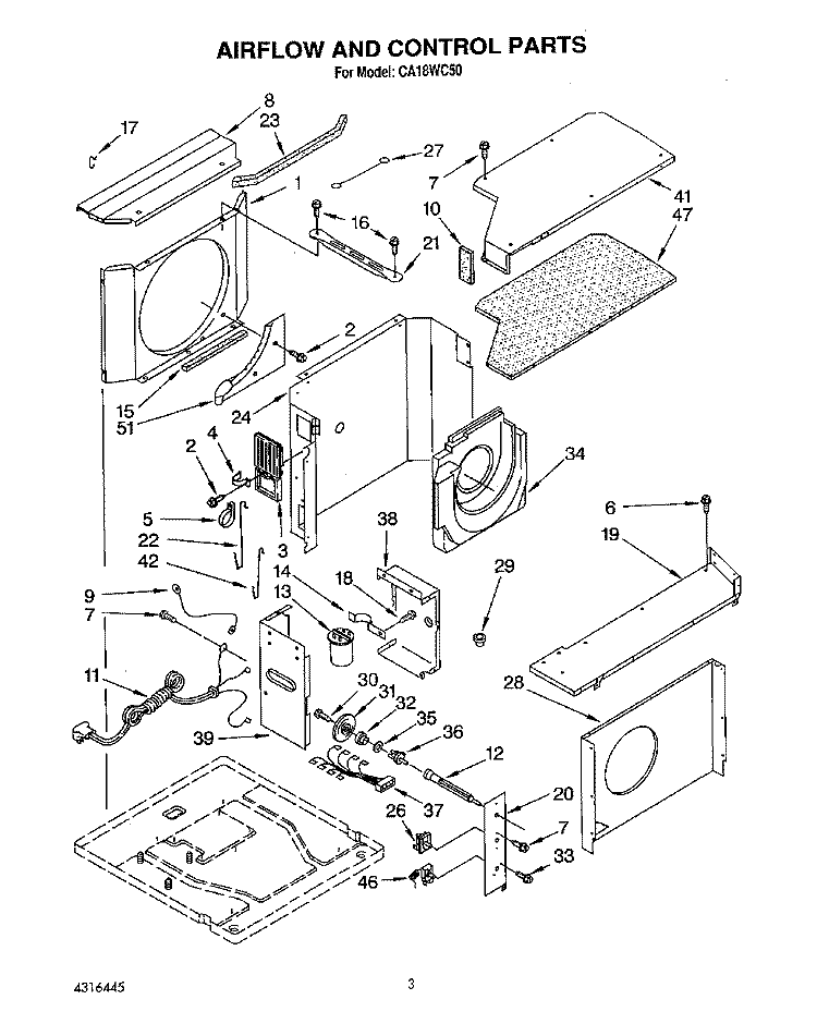 AIRFLOW AND CONTROL Diagram and Parts List for CA18WC50  Crosley Air Conditioner