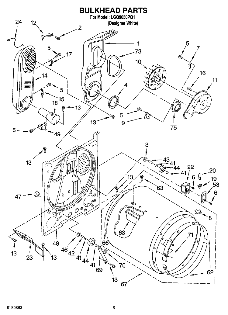 BULKHEAD PARTS Diagram and Parts List for LGQ9030PQ1  Whirlpool Dryer