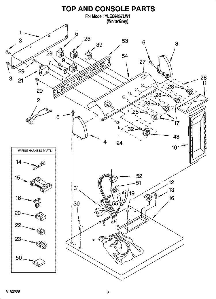 TOP AND CONSOLE PARTS Diagram and Parts List for YLEQ9857LW1  Whirlpool Dryer